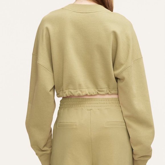 Rebecca Taylor NEW Light Olive Drawstring-Hem Crop Sweatshirt Women MEDIUM $195 - Picture 3 of 13